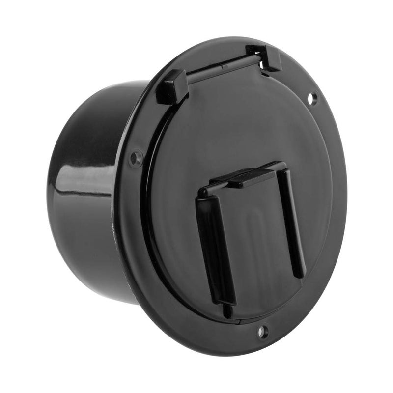 Halotronics RV 4 3/4 inch Round Electrical Cable Hatch for 30 and 50 Amp Cords (Black) - Image 1